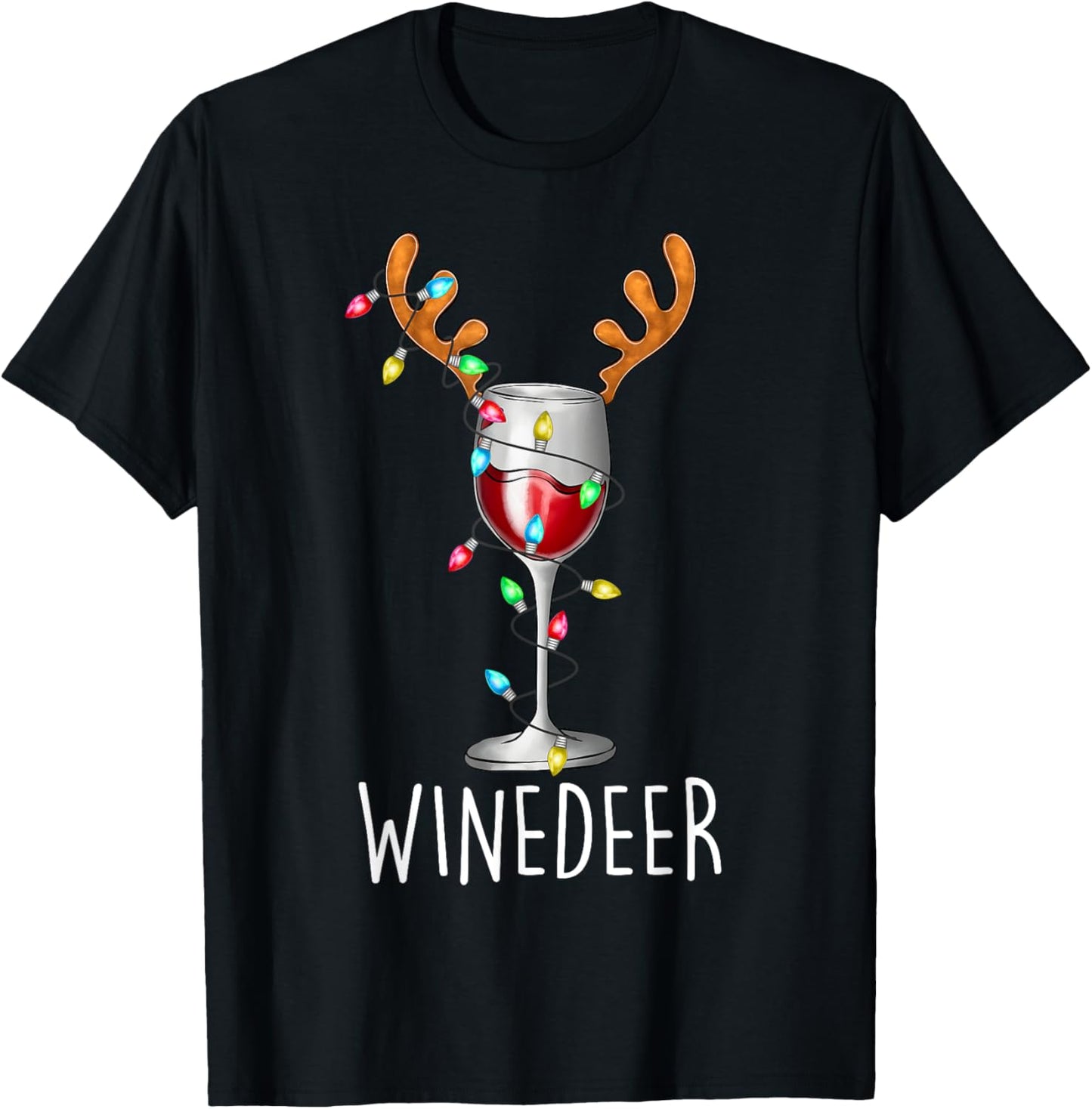 Winedeer Reinbeer Santa Hat Reindeer Couple Xmas Matching T-Shirt - T-Shirt | Black