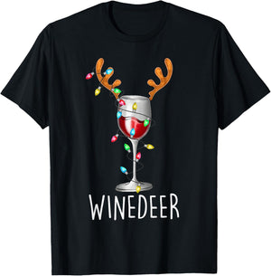 Winedeer Reinbeer Santa Hat Reindeer Couple Xmas Matching T-Shirt - T-Shirt | Black