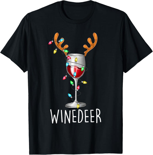 Winedeer Reinbeer Santa Hat Reindeer Couple Xmas Matching T-Shirt - T-Shirt | Black