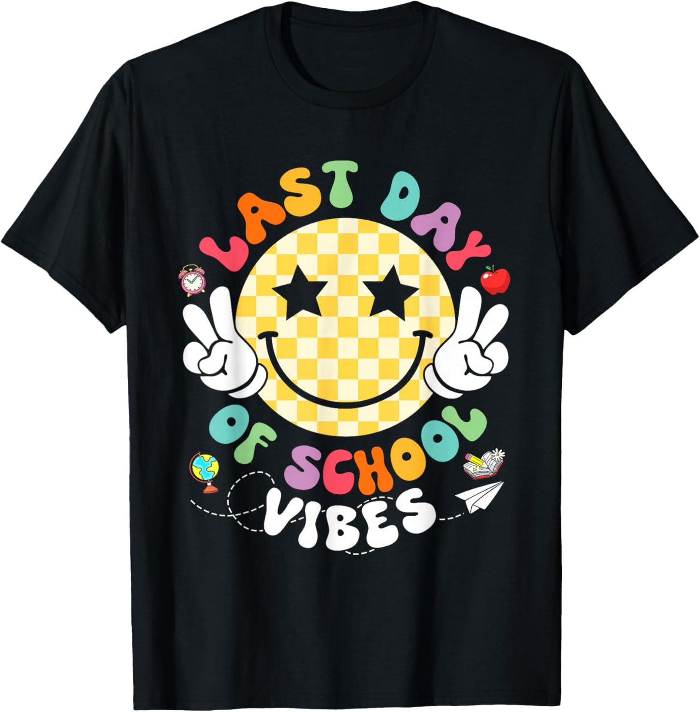 Groovy Last Day of School Vibes Smile Face Graduation Kids T-Shirt - T-Shirt | Black
