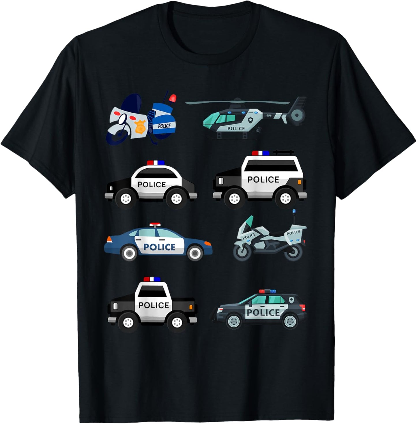 Police Vehicles for Kids Men Women Cop Cars Boys Toddler T-Shirt - T-Shirt | Black