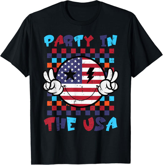 4th July Smile Peace Party USA Retro Patriot Men Women Kids T-Shirt - T-Shirt | Black