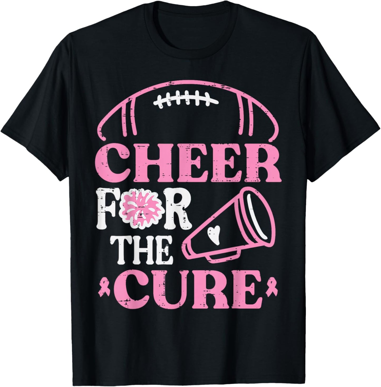 Breast Cancer Football Cheer For Cure Aware Women Kids Men T-Shirt - T-Shirt | Black