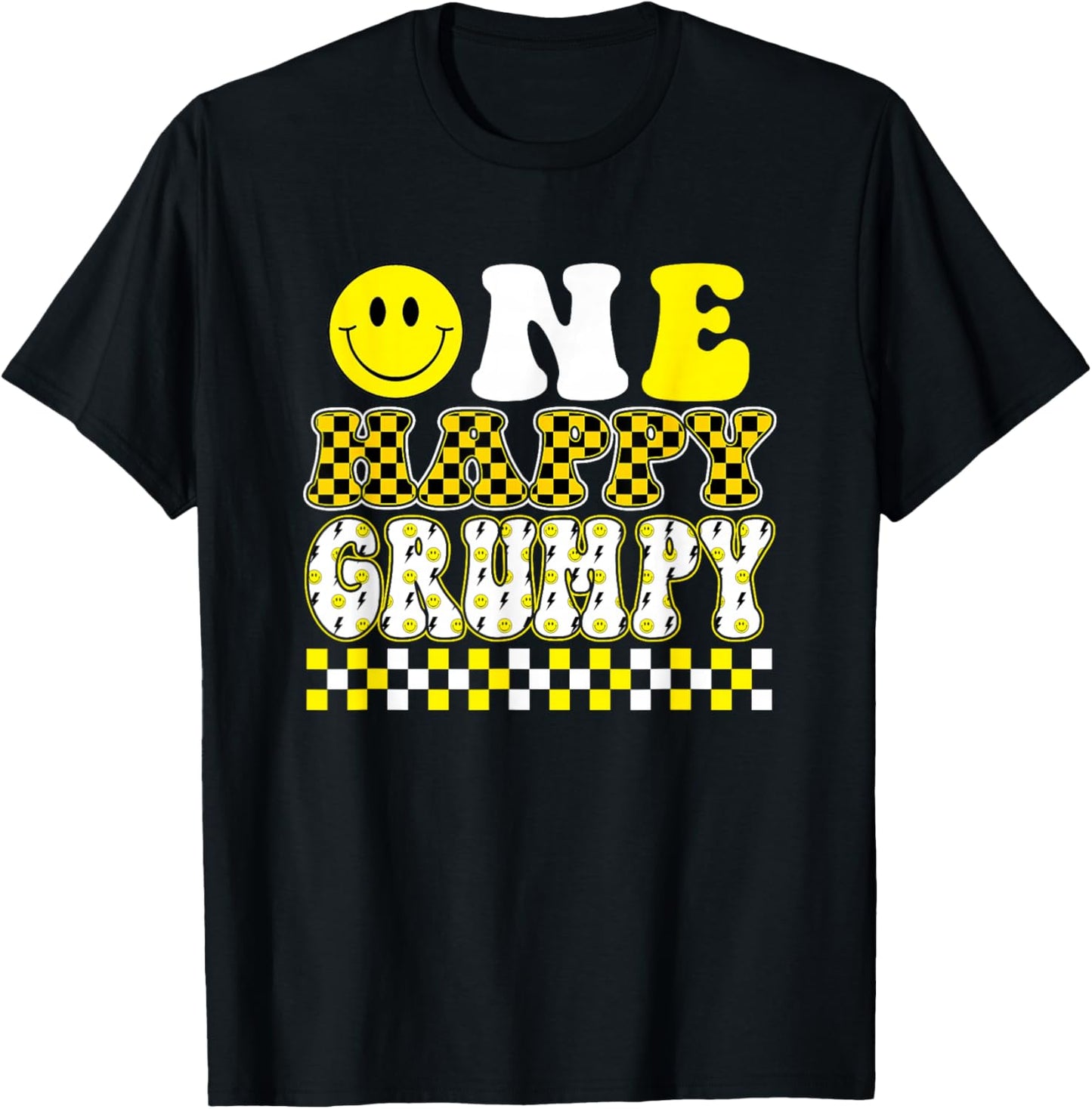 One Happy Dude Grumpy 1st Birthday Family Matching T-Shirt - T-Shirt | Black