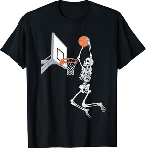 Funny Skeleton Playing Basketball Lovers Spooky Halloween T-Shirt - T-Shirt | Black