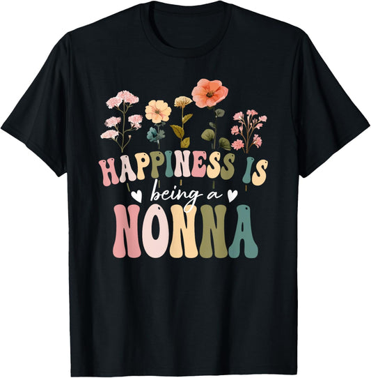 Happiness is Being a Nonna Floral Design Nonna Mother's Day T-Shirt - T-Shirt | Black