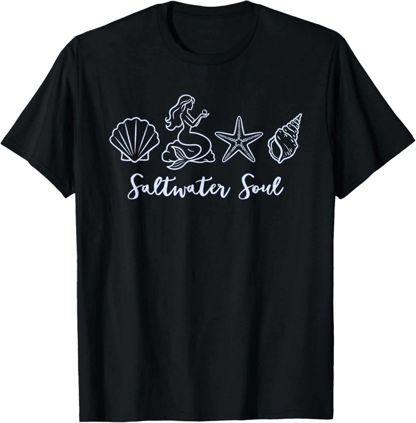 Summer Vibes Beach Mermaid Seashell Lover Salt A Water Soul T-Shirt - T-Shirt | Black