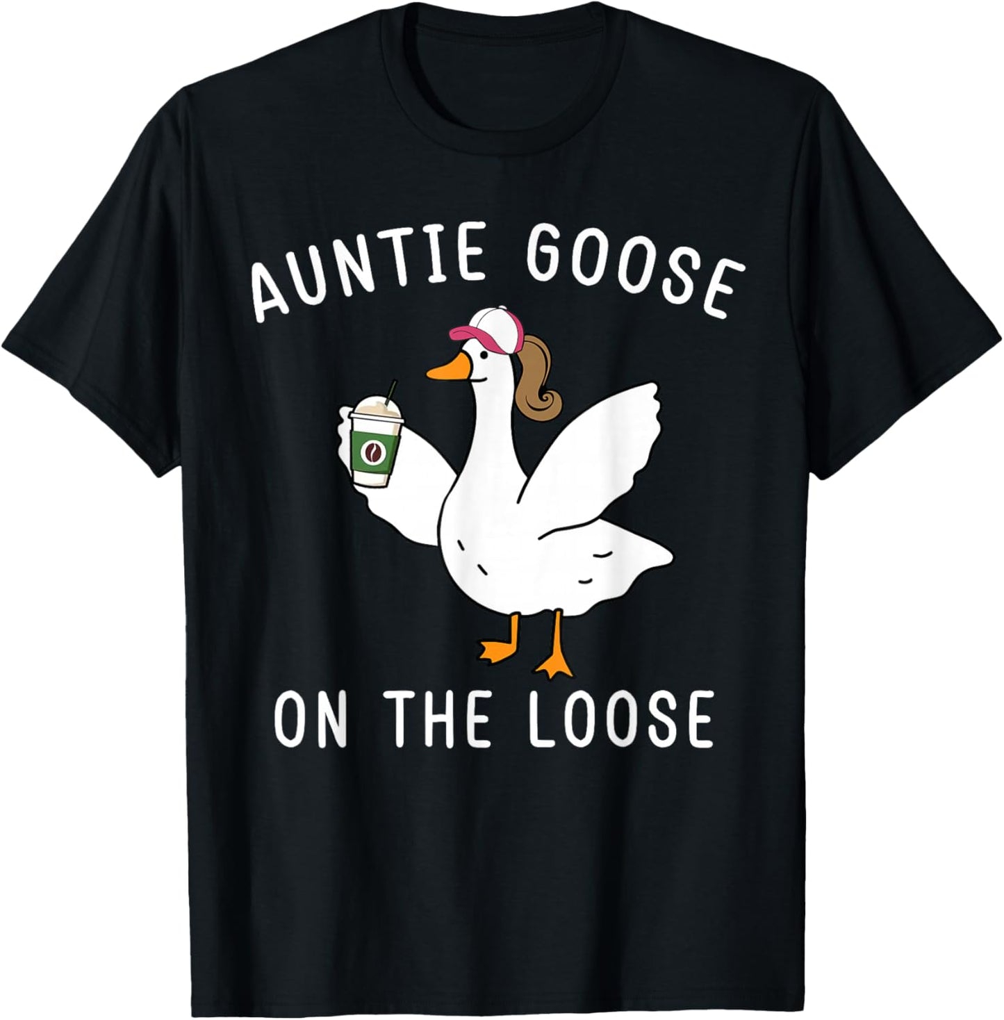 Funny Auntie Goose On The Loose Funny Farm Aunt - -Adults, Black, Small, Short Sleeve T-Shirt - T-Shirt | Black
