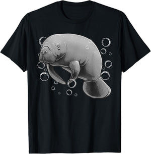 Manatee Design Women Boys Girl Sea Cow Lover Manatee T-Shirt - T-Shirt | Black