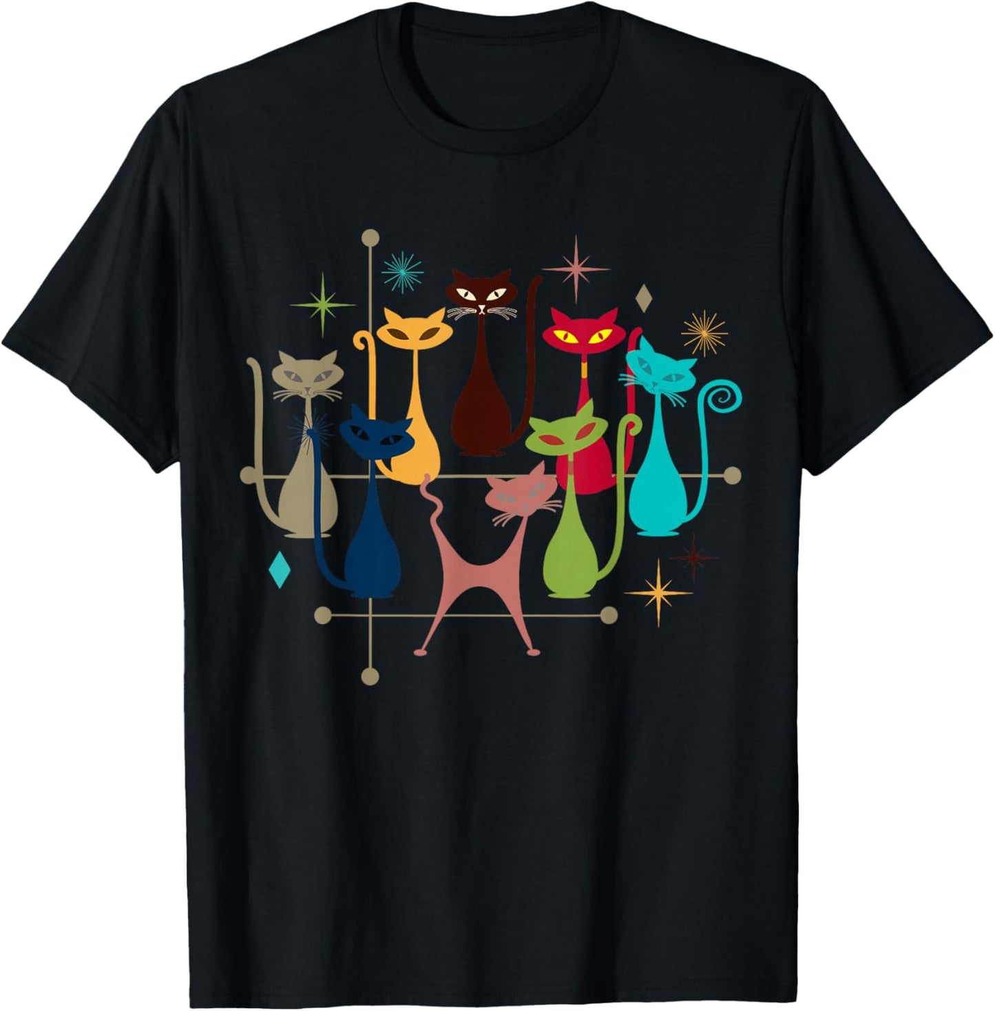 Retro Vintage Modern Look Cats 50s 60s Style Mid-Century T-Shirt - T-Shirt | Black