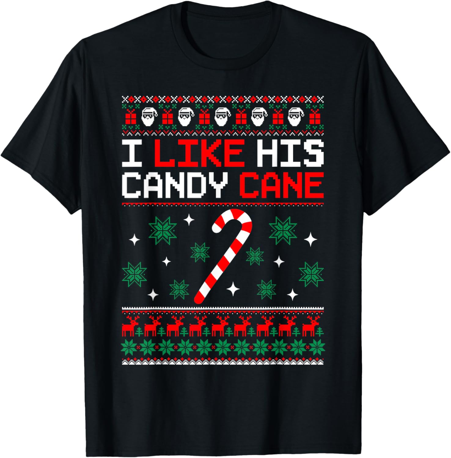 Merry Xmas Funny Couples Christmas Matching I Like His Candy Cane Black -Adults Small T-Shirt - T-Shirt | Black