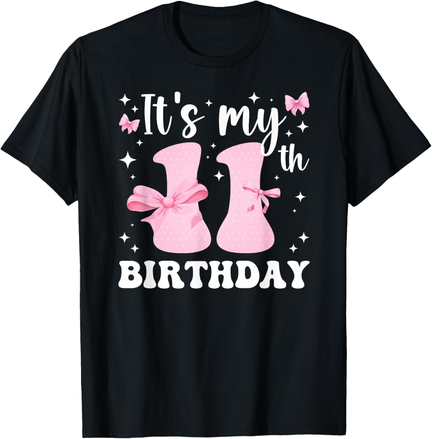 11th Coquette Themed Birthday Eleven Year Old Girl Bow T-Shirt - T-Shirt | Black