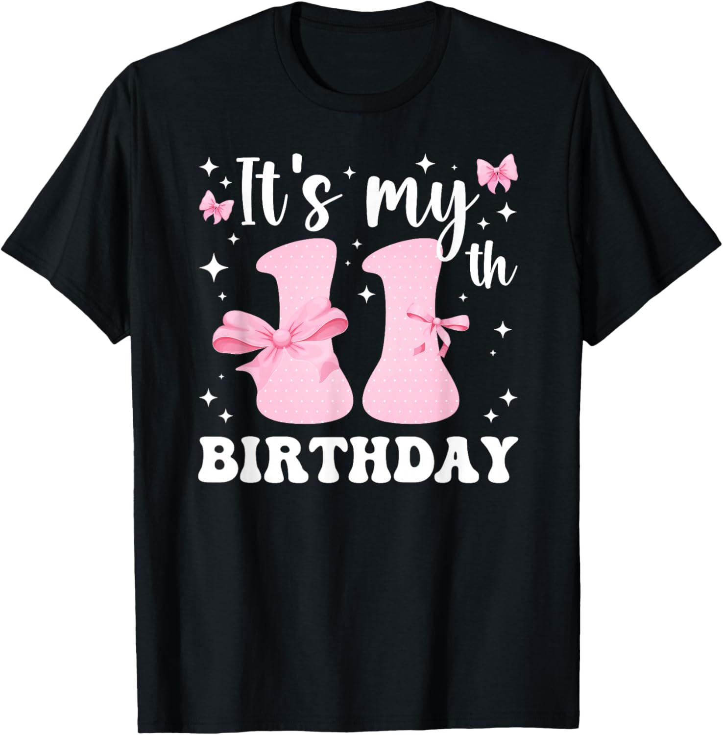 11th Coquette Themed Birthday Eleven Year Old Girl Bow T-Shirt - T-Shirt | Black