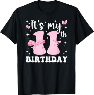 11th Coquette Themed Birthday Eleven Year Old Girl Bow T-Shirt - T-Shirt | Black
