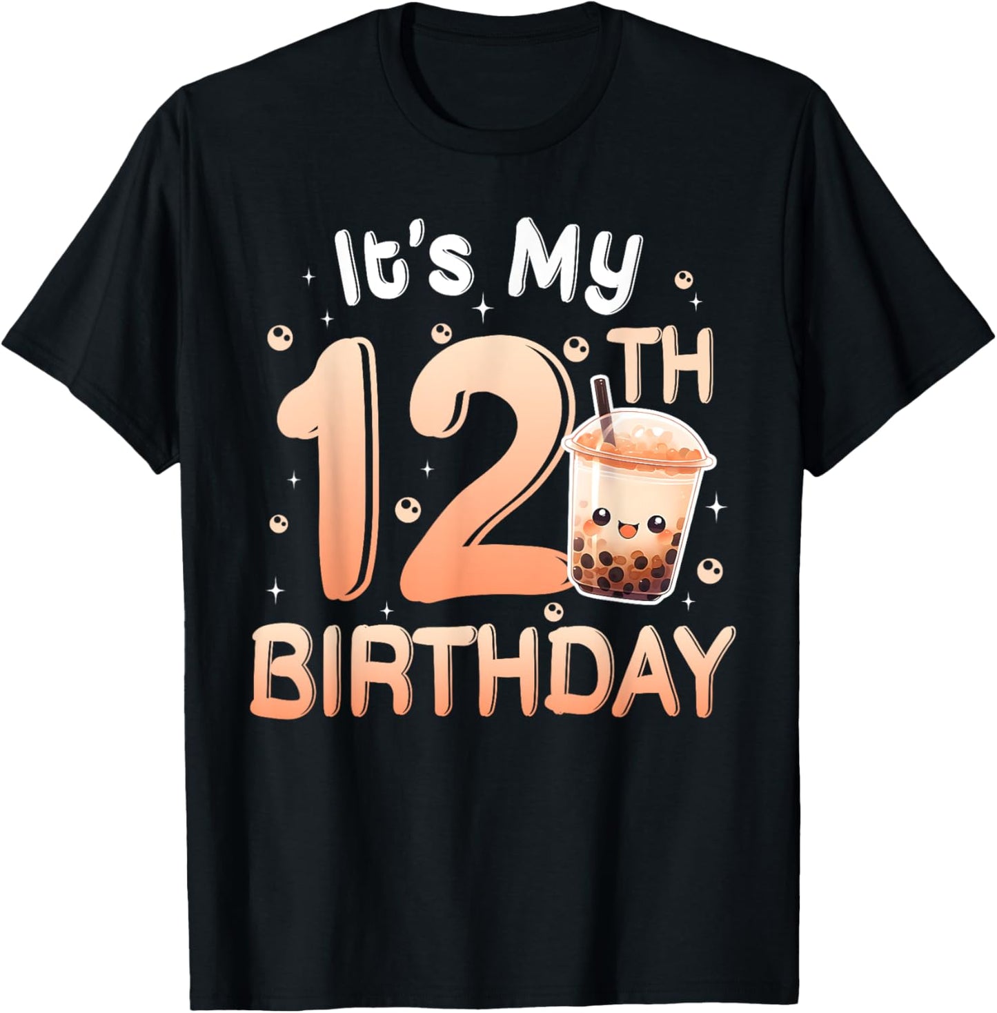 It's My 12th Birthday Bubble Boba Tea Party 12 Year Old Girl T-Shirt - T-Shirt | Black
