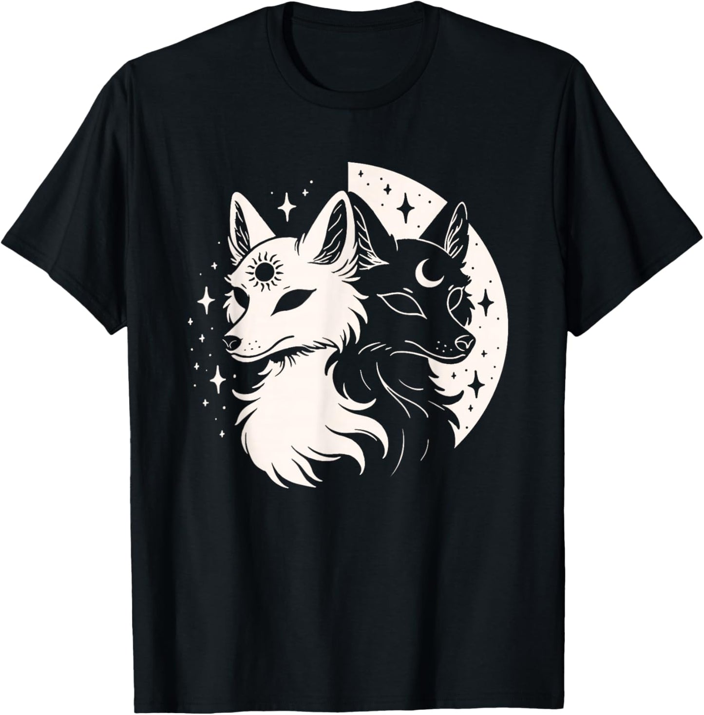 Fox Foxes Night Moon Day Sun Stars Spirit Celestial Moon Alt T-Shirt - T-Shirt | Black
