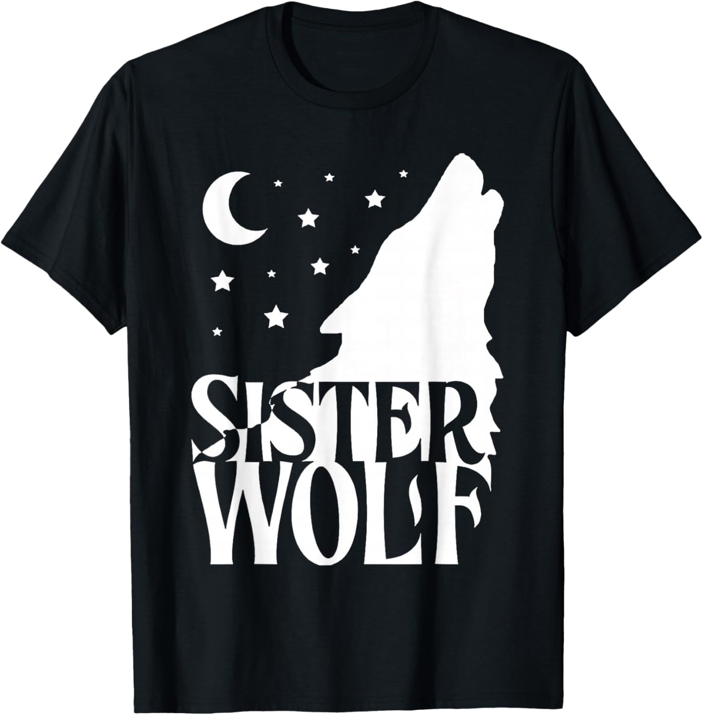 Sister Wolf Gift Matching Family Tribe Wolves Moon T-Shirt - T-Shirt | Black