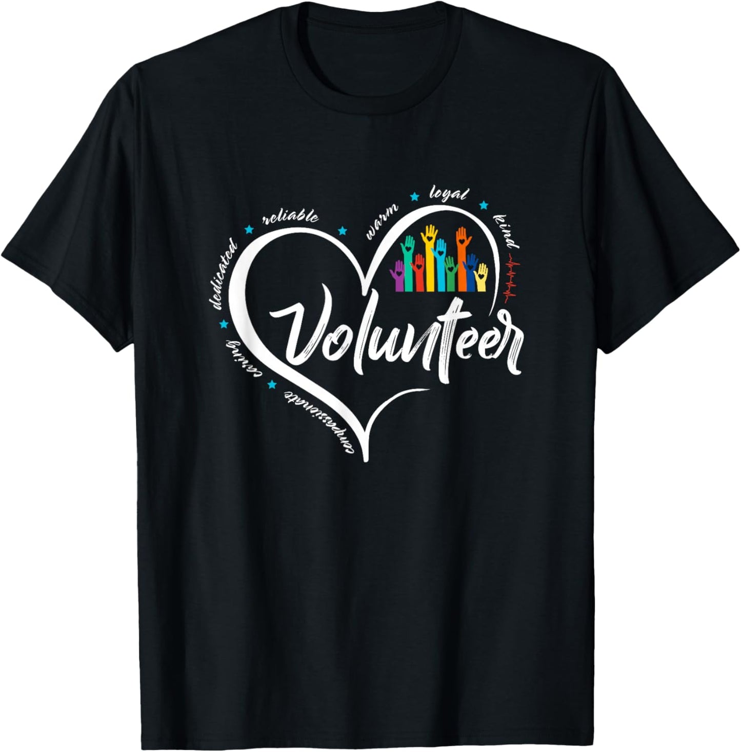 Funny Volunteer Heart Back To School Art Vintage T-Shirt - T-Shirt | Black