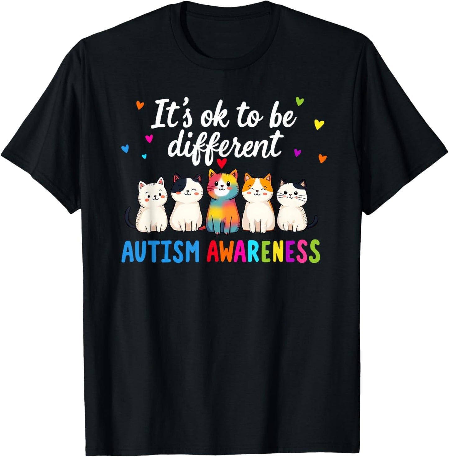 Autism Awareness Cat It's Okay to Be Different Funny Design T-Shirt - T-Shirt | Black