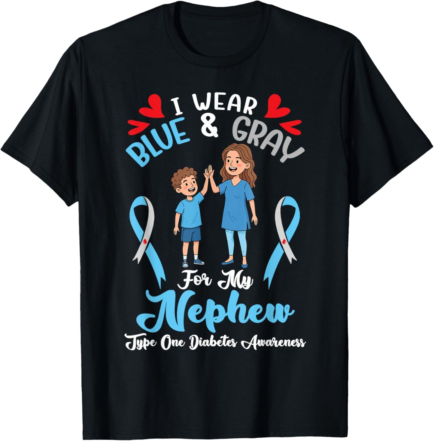 I Wear Blue and Gray for My Nephew Diabetes Awareness Aunt T-Shirt - T-Shirt | Black