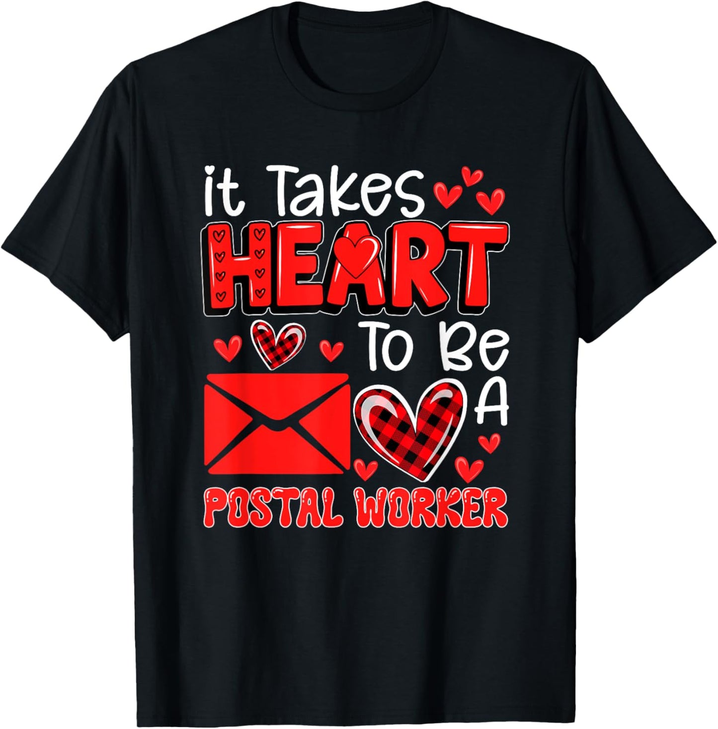 Takes Heart To Be A Postal Worker Valentine's Day Job Team T-Shirt - T-Shirt | Black