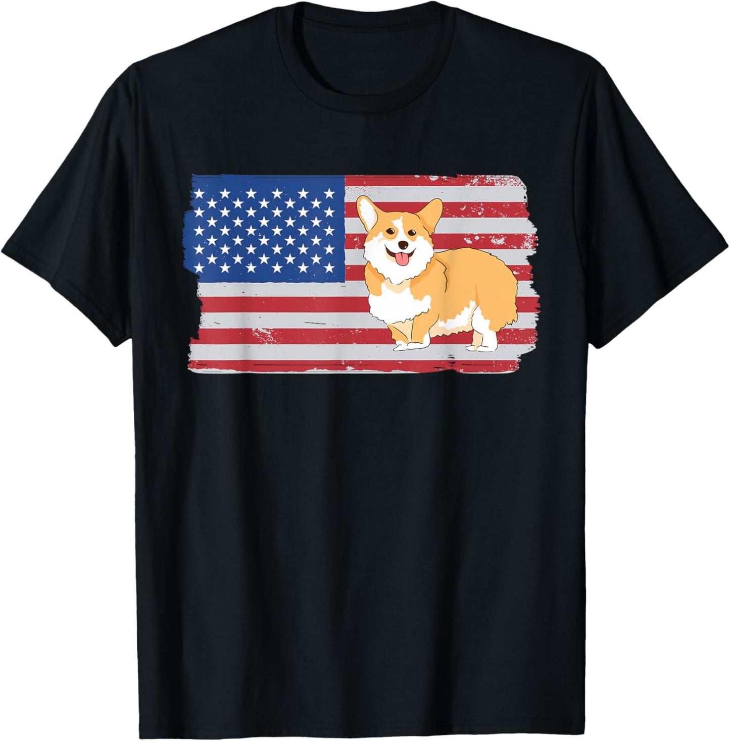 Corgi USA Flag Funny Pet Corgi Dog Lover T-Shirt - T-Shirt | Black