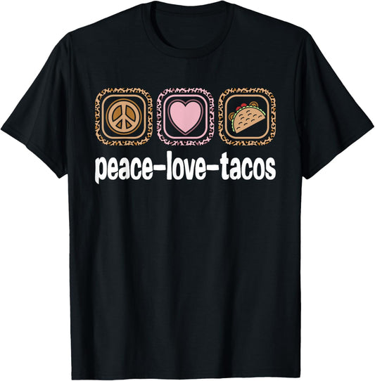 Peace Love Tacos Lover Leopard Print Women Girls Kids Taco T-Shirt - T-Shirt | Black