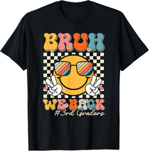 Bruh We Back 3rd Graders Smile Face 1st Day of Third Grade T-Shirt - T-Shirt | Black