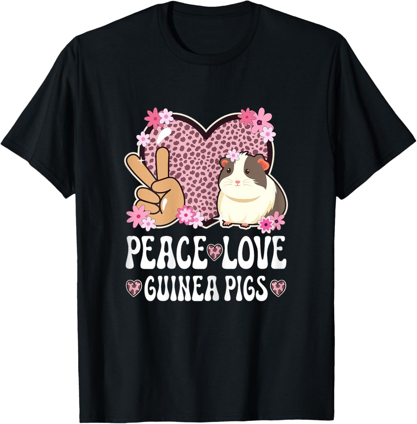 Peace Love Guinea Pigs Cheetah Print Women Guinea Pig Lover T-Shirt - T-Shirt | Black