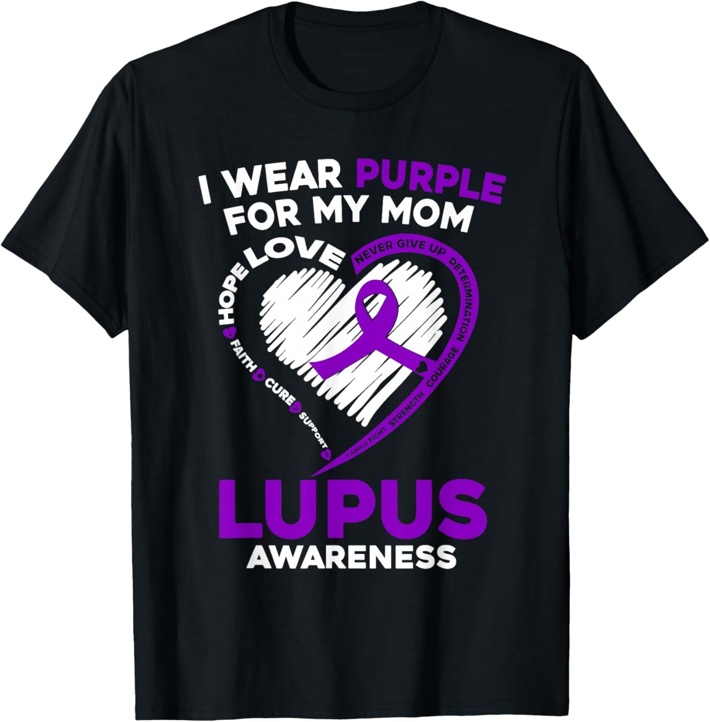 Mom Lupus Awareness I Wear Purple For My Mom Purple Ribbon T-Shirt - T-Shirt | Black