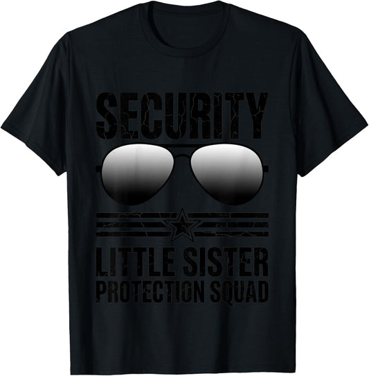 Kids Funny Brother Boys Security Little Sister Protection Squad T-Shirt - T-Shirt | Black