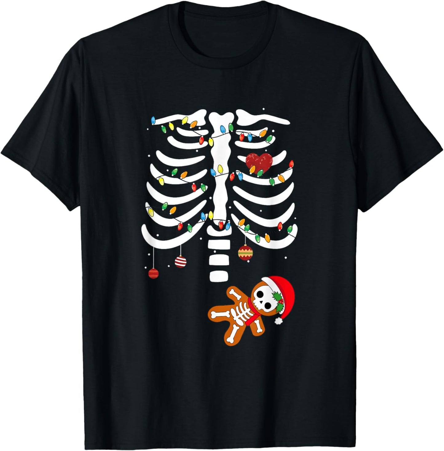 Skeleton Christmas Pregnancy Announcement Merry and Pregnant T-Shirt - T-Shirt | Black