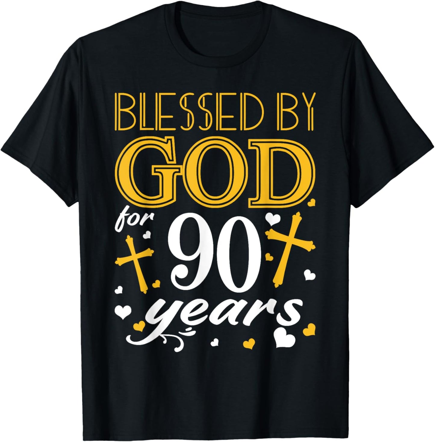 Vintage Blessed By God For 90 Years Happy 90th Birthday T-Shirt - T-Shirt | Black