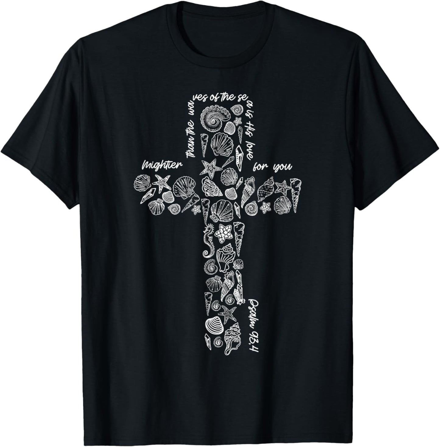 Christian Seashell Style Beach Summer Vacation Faith Cross T-Shirt - T-Shirt | Black