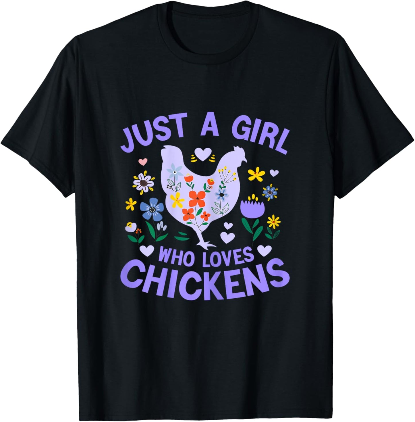 Just a Girl who Loves Chickens Shirt Cute Chicken Kids Women T-Shirt - T-Shirt | Black