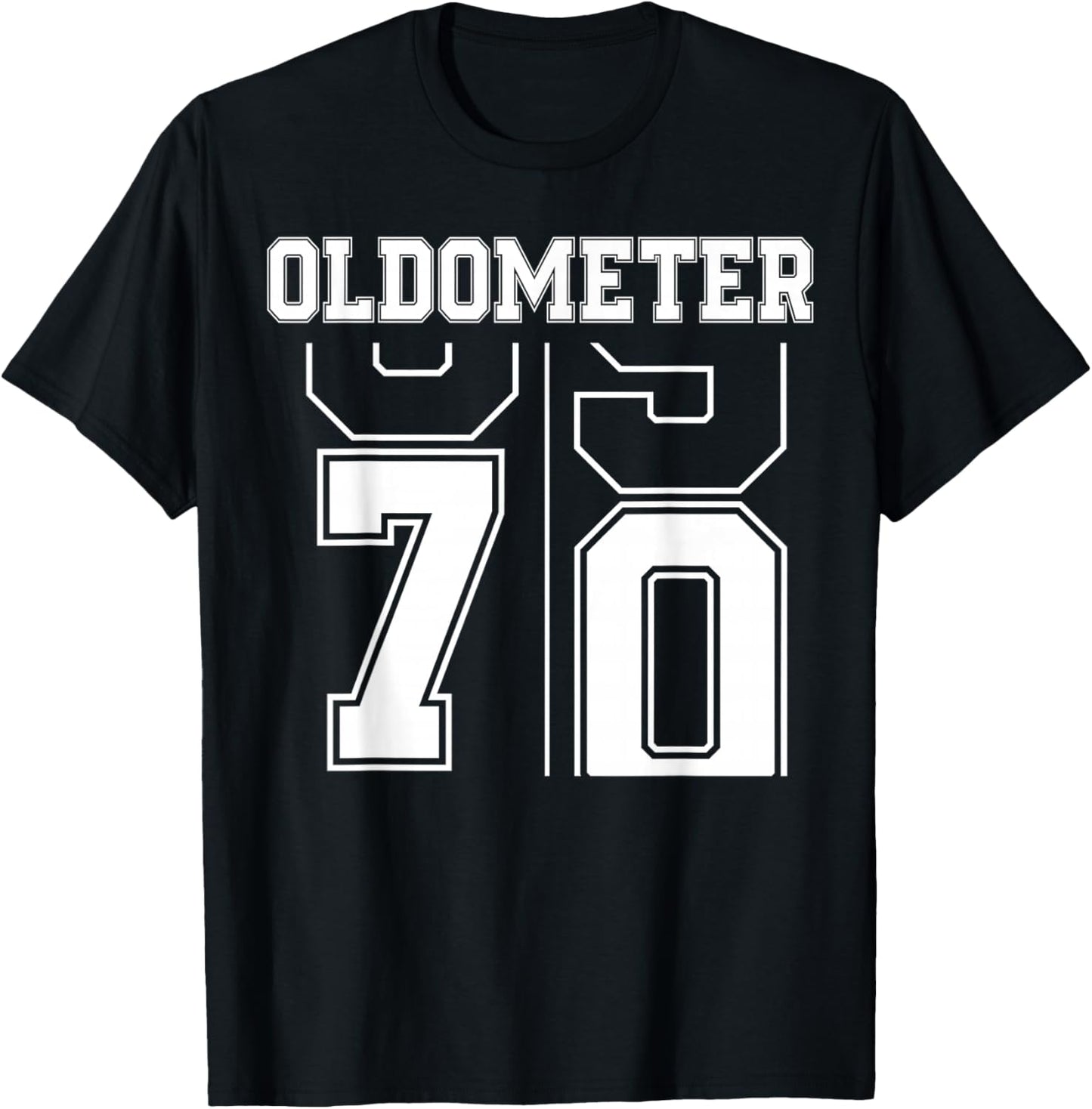 Oldometer 69-70 70th Birthday Sport Text 70 Year Old T-Shirt - T-Shirt | Black