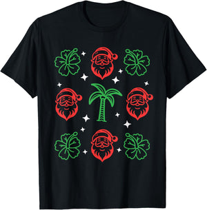 Hawaiian Christmas Hibiscus Palm Trees Mele Kalikimaka T-Shirt - T-Shirt | Black