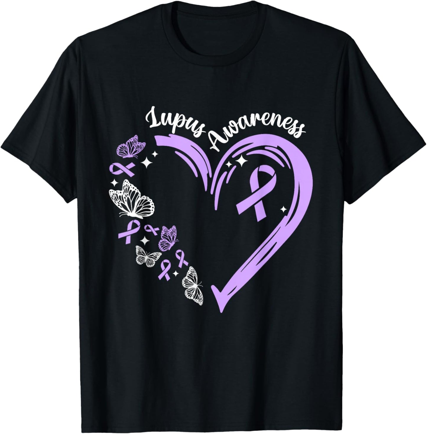 Lupus Awareness Purple Ribbon Heart Lupus Awareness Month T-Shirt - T-Shirt | Black