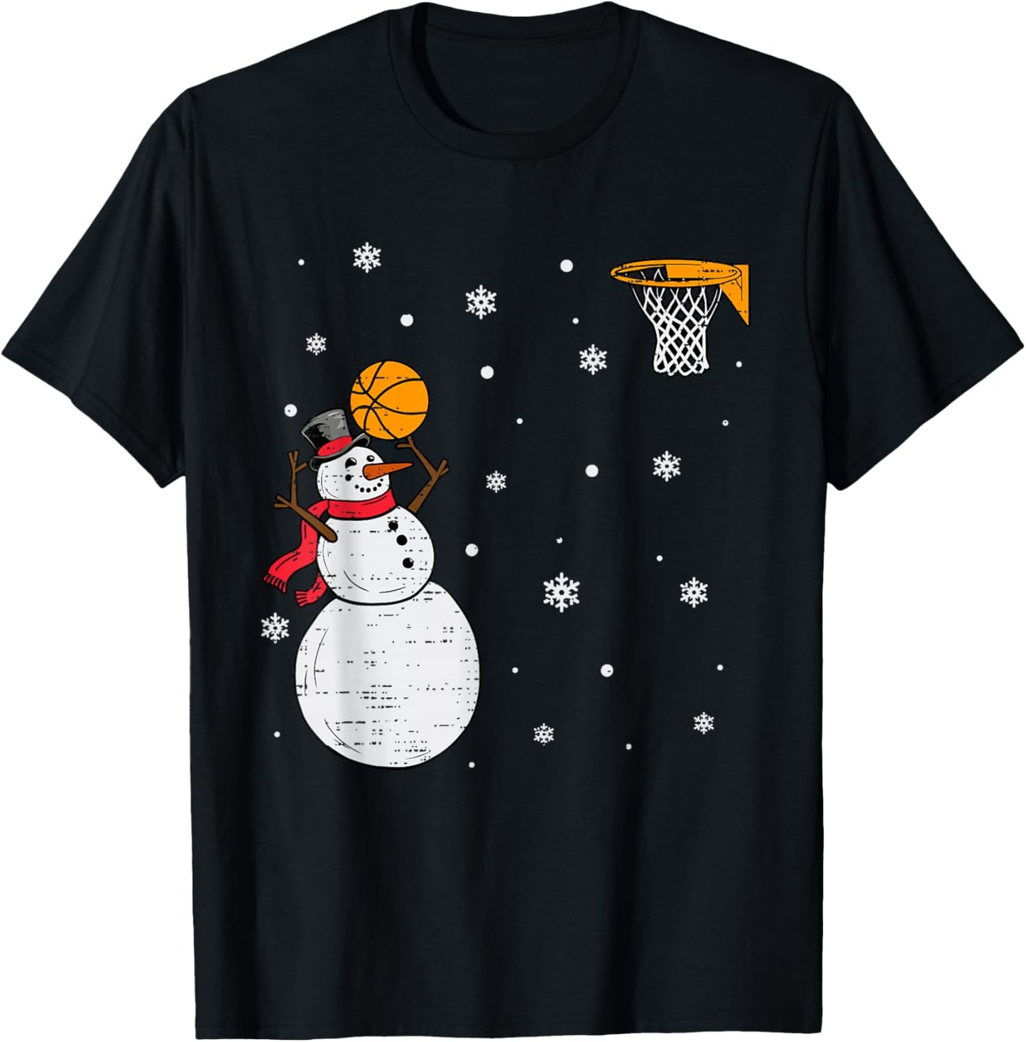 Funny Snowman Basketball Christmas Xmas Sports Men Boys Kids T-Shirt - T-Shirt | Black