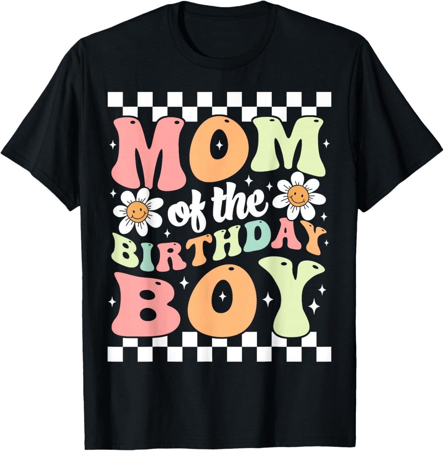 Mom of The Birthday Boy Cute Family Groovy Birthday Party T-Shirt - T-Shirt | Black