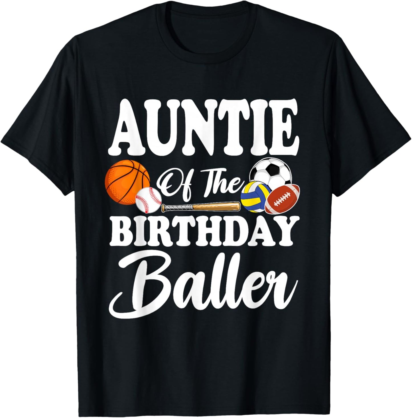 Auntie of The Birthday Baller Sports Birthday Family Party T-Shirt - T-Shirt | Black