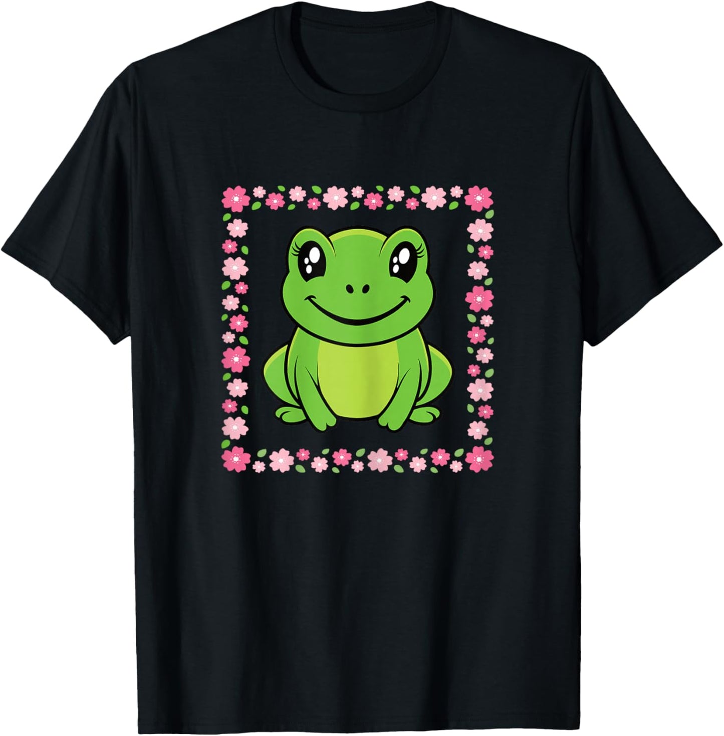 Cute Frog Kawaii Animal Women Girls Kids T-Shirt - T-Shirt | Black