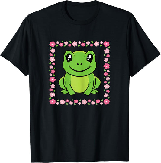 Cute Frog Kawaii Animal Women Girls Kids T-Shirt - T-Shirt | Black
