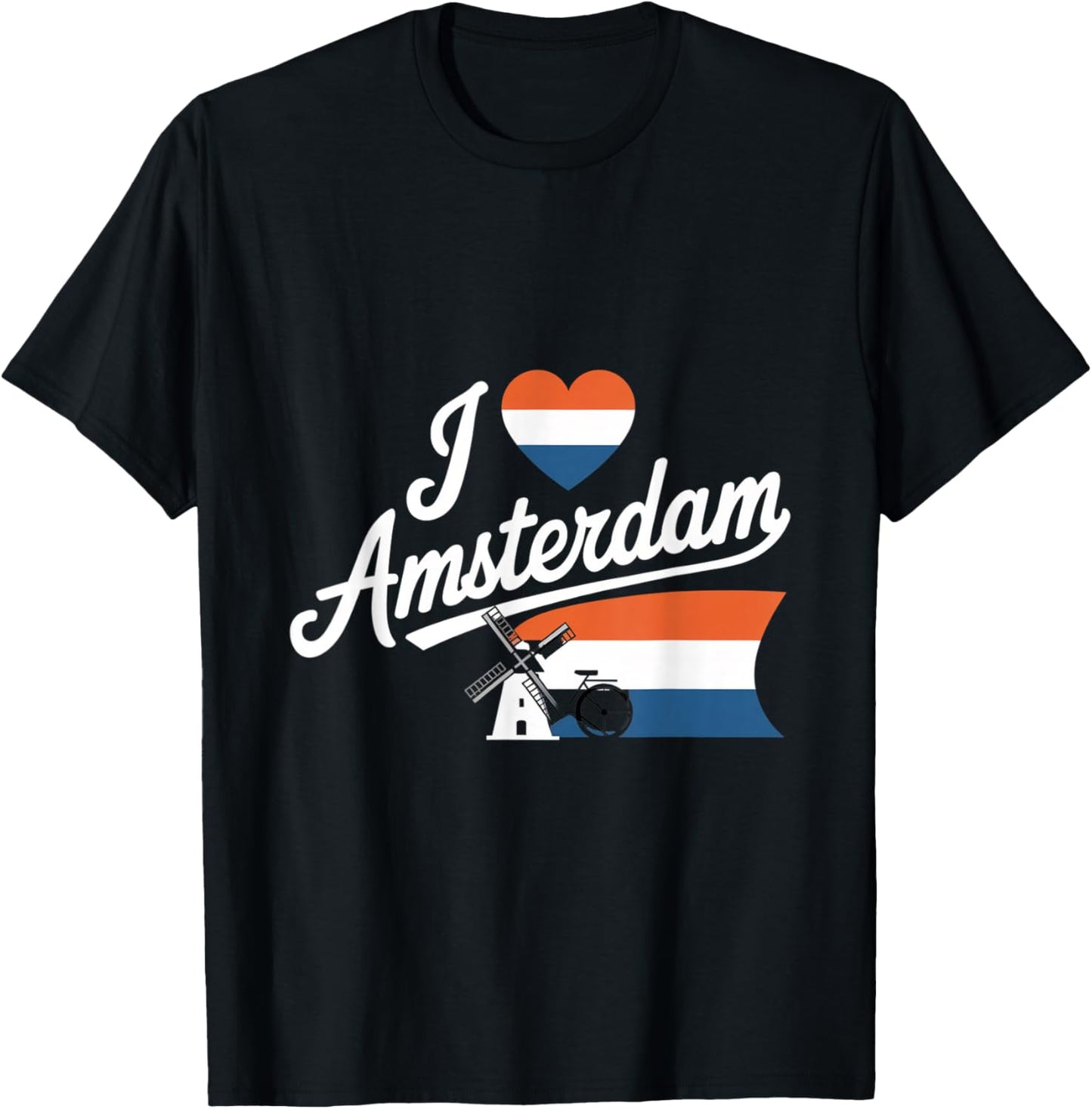 Amsterdam Netherlands Cycling Windmill I Love Amsterdam , Black, S T-Shirt - T-Shirt | Black