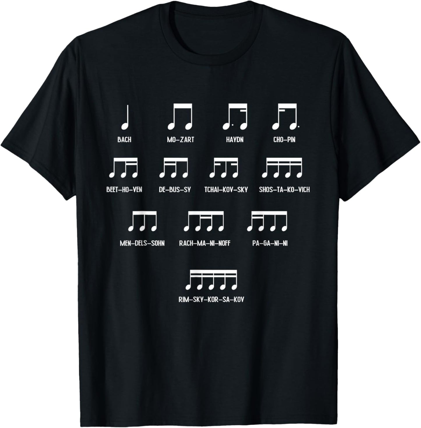 Composer Rhythm Music - Bach Mozart Beethoven Chopin T-Shirt - T-Shirt | Black