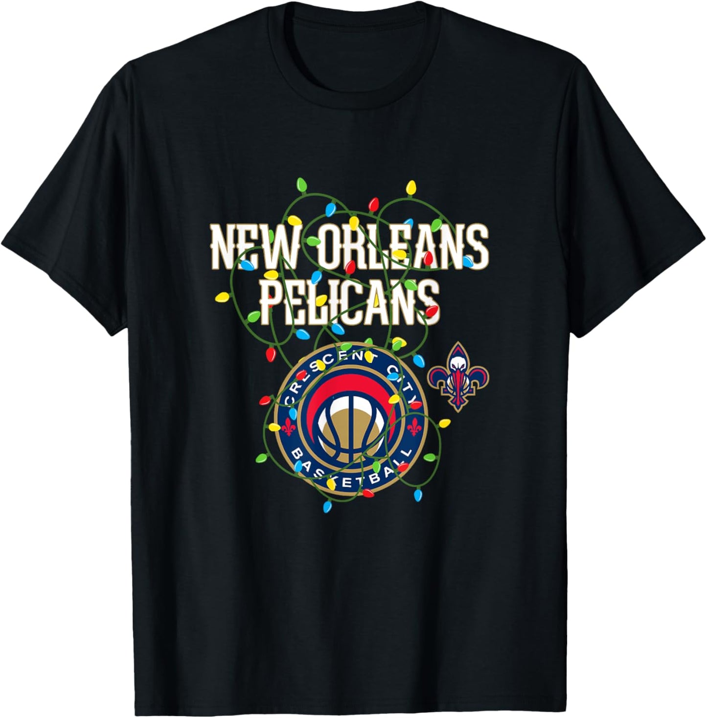 NBA New Orleans Pelicans Christmas Lights Holiday T-Shirt - T-Shirt | Black