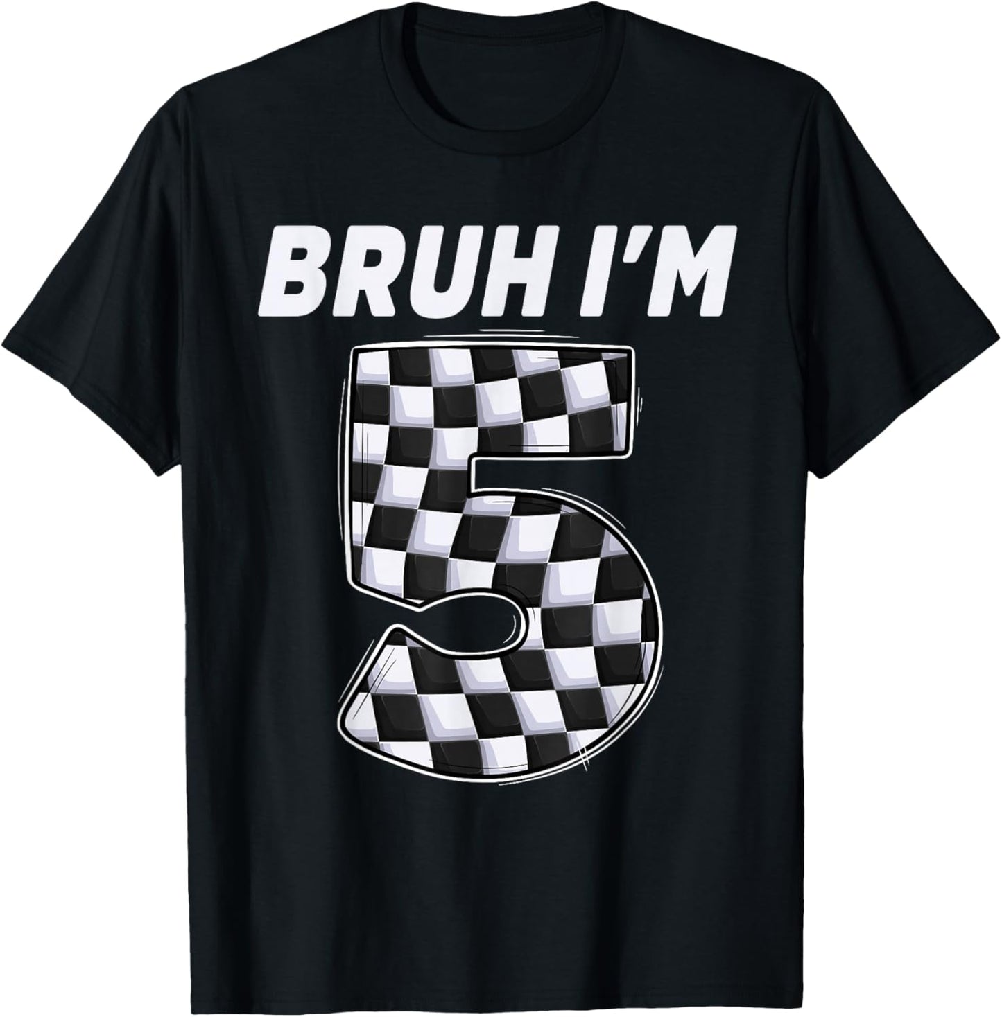 Bruh i'm 5 year old Boy two car racing 5th birthday race car T-Shirt - T-Shirt | Black