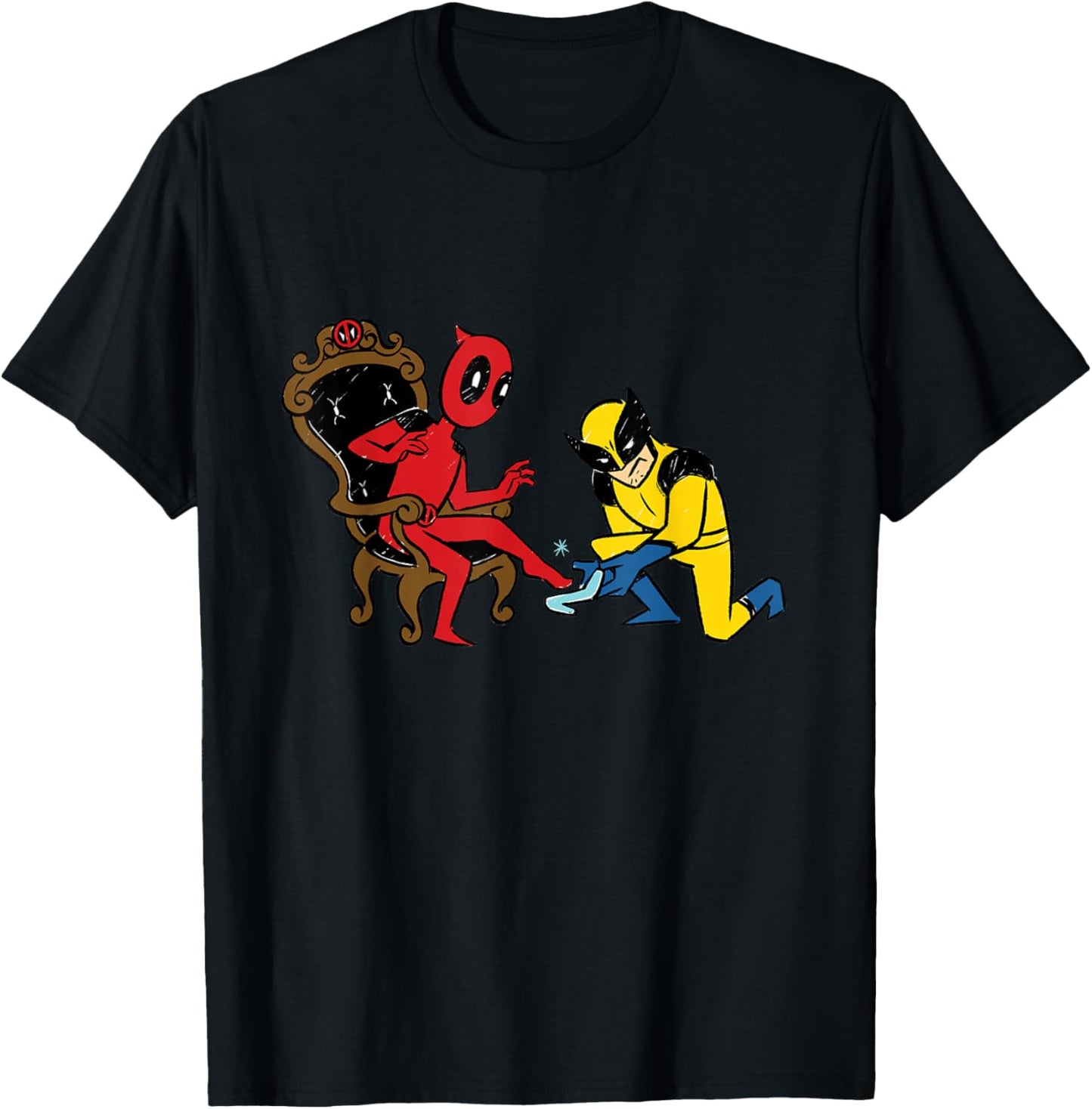 Marvel Deadpool & Wolverine Cinderella Glass Slipper Funny T-Shirt - T-Shirt | Black