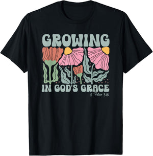 Growing In God's Grace 2 Peter 3:18 Bible Verse Gift T-Shirt - T-Shirt | Black