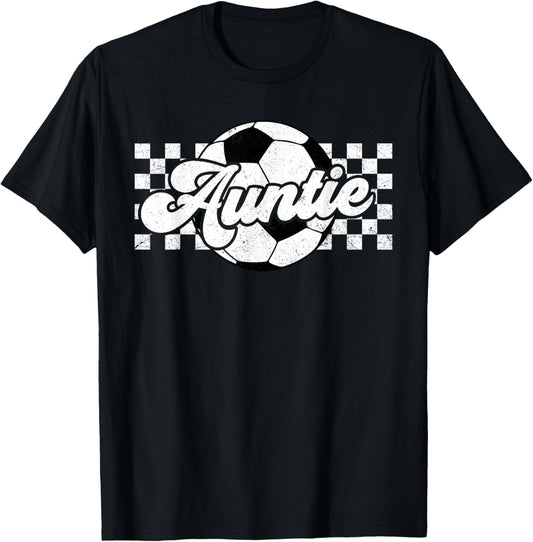 Soccer Auntie Aunt Lover Family Mother's Day Retro Checkered T-Shirt - T-Shirt | Black